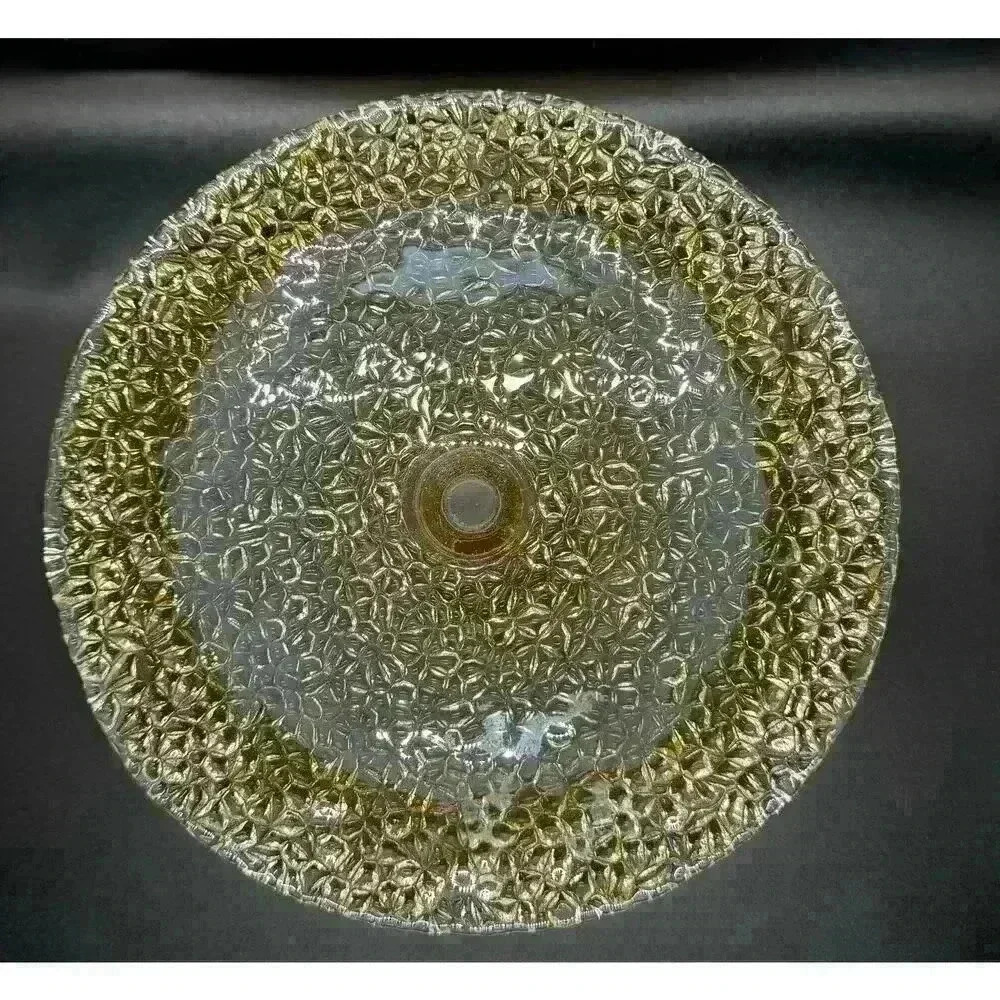 Vetropuro Gold Amber Glass 8 1/4” Diameter Pedestal Textured Dessert Stand Plate - Picture 8 of 9